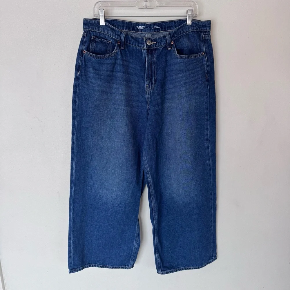 Old navy drapery denim high rise baggy Wide-Leg Denim Jeans size 14 - Picture 3 of 8